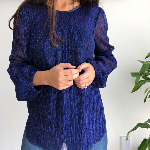 Anthropologie Tops - Moulinette Soeurs Blue Ruffled Metallic Blouse